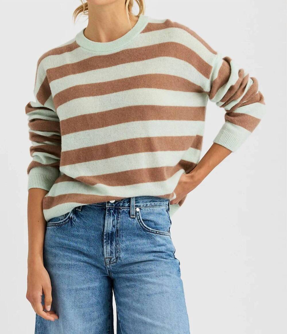 NEW ONE GREY DAY sloane cashmere boxy pullover sweater in bermuda stripe